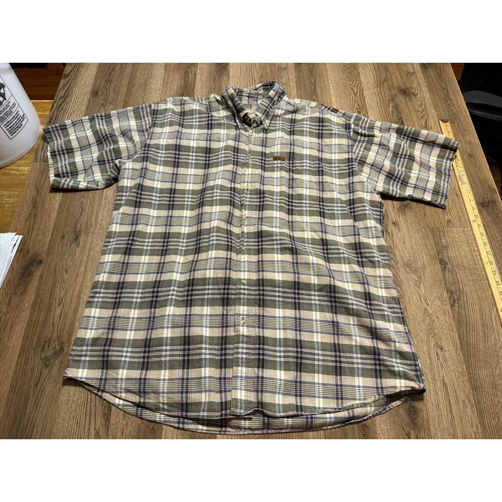 Woolrich Shirt Mens Size 2XL Tall Khaki Button Down Short Sleeve Plaid